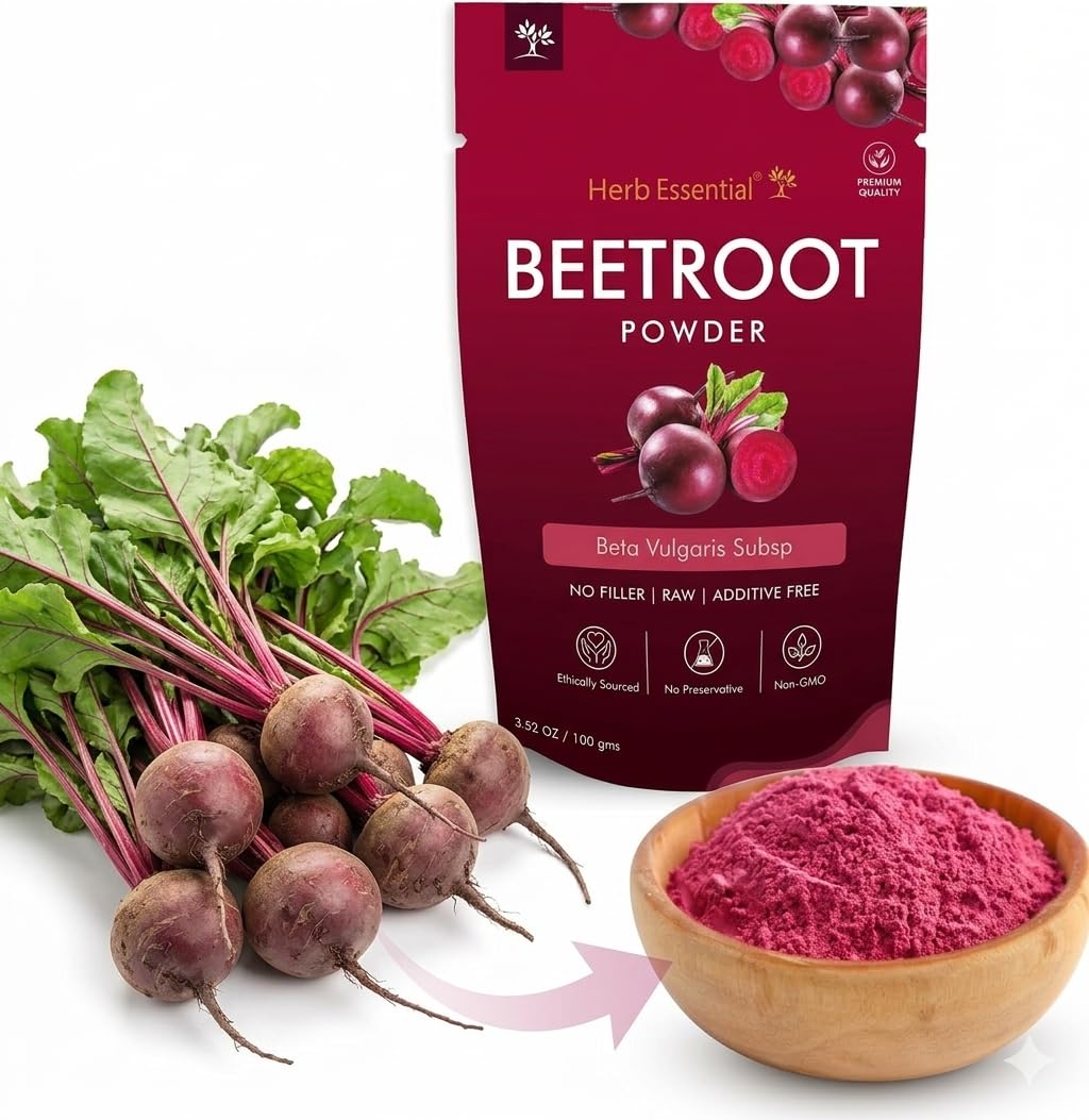 Herb Essential Beet Root Powder 3.52 oz (100g), Natural Vegan Organic Beetroot Powder Superfood Drink Mix for Smoothies, Juice & Shakes, Plant Based