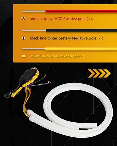 Miniatura 6 de Qasim Luz LED de circulación diurna de 24 pulgadas, guía secuencial, luz de señal de giro blancoámbar, tira de luz flexible para faros delanteros de