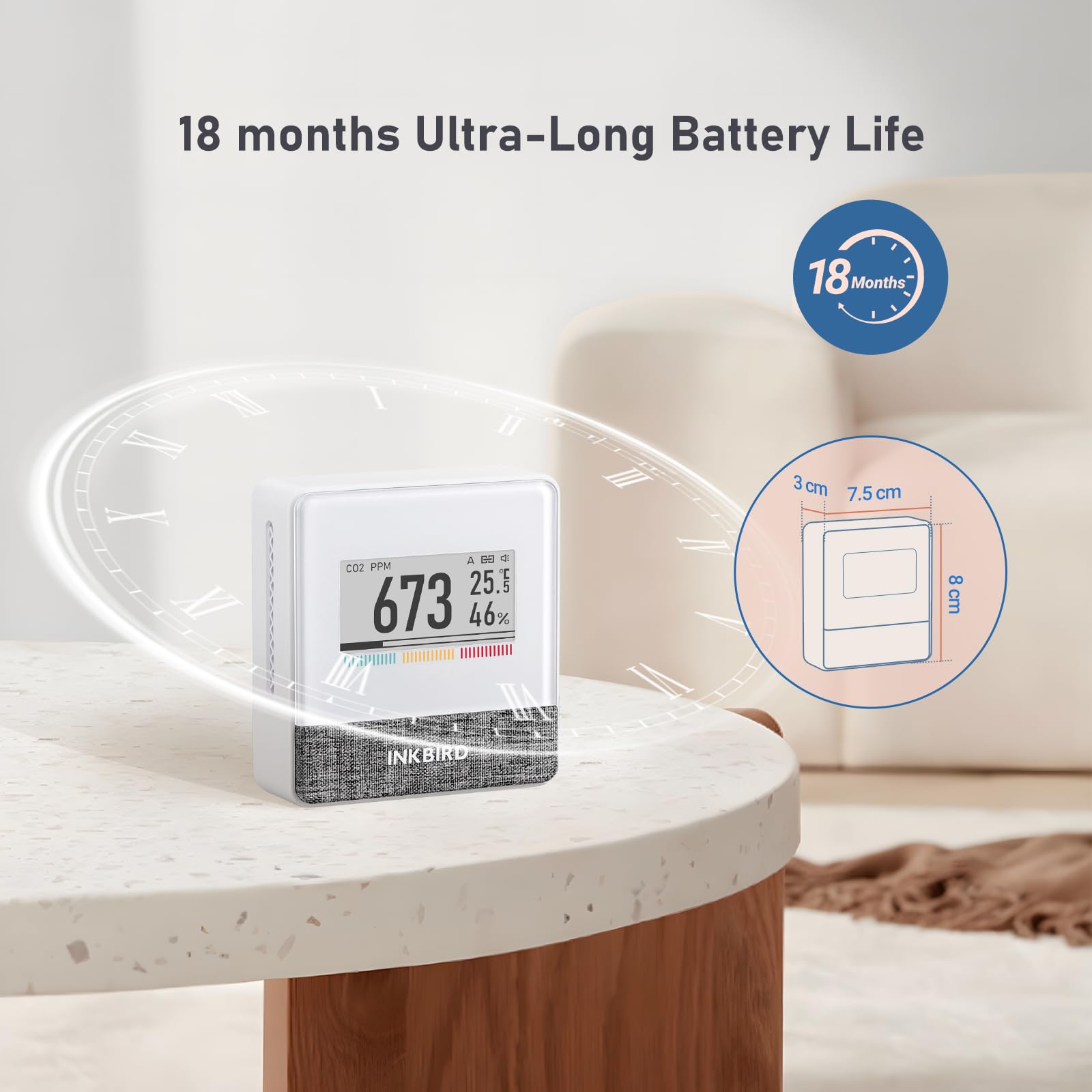 Inkbird Medidor CO2 Bluetooth,IAM-T1 Detector CO2 con Temperatura e Humedad,Control App,E-Ink Pantalla,Batería de Larga Duración,CO2 Monitor Portátil para Casa,Oficina