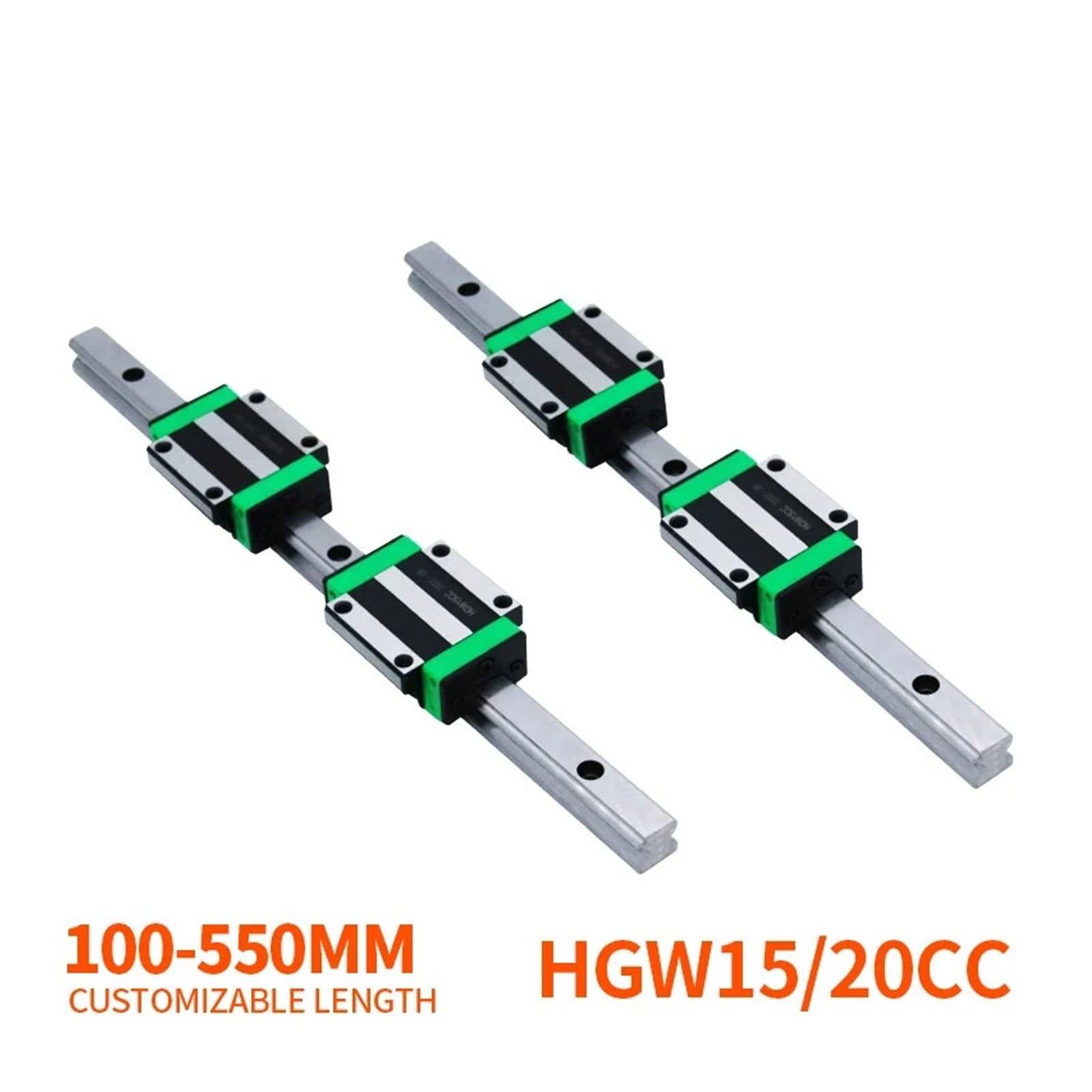 2pc HGR15 HGR20 Square Linear Guide Rail 100-550mm + 4pc HGH15CC HGH20CC For CNC Router Engraving catholic(2 HGR20 4HGH20CC,450mm)