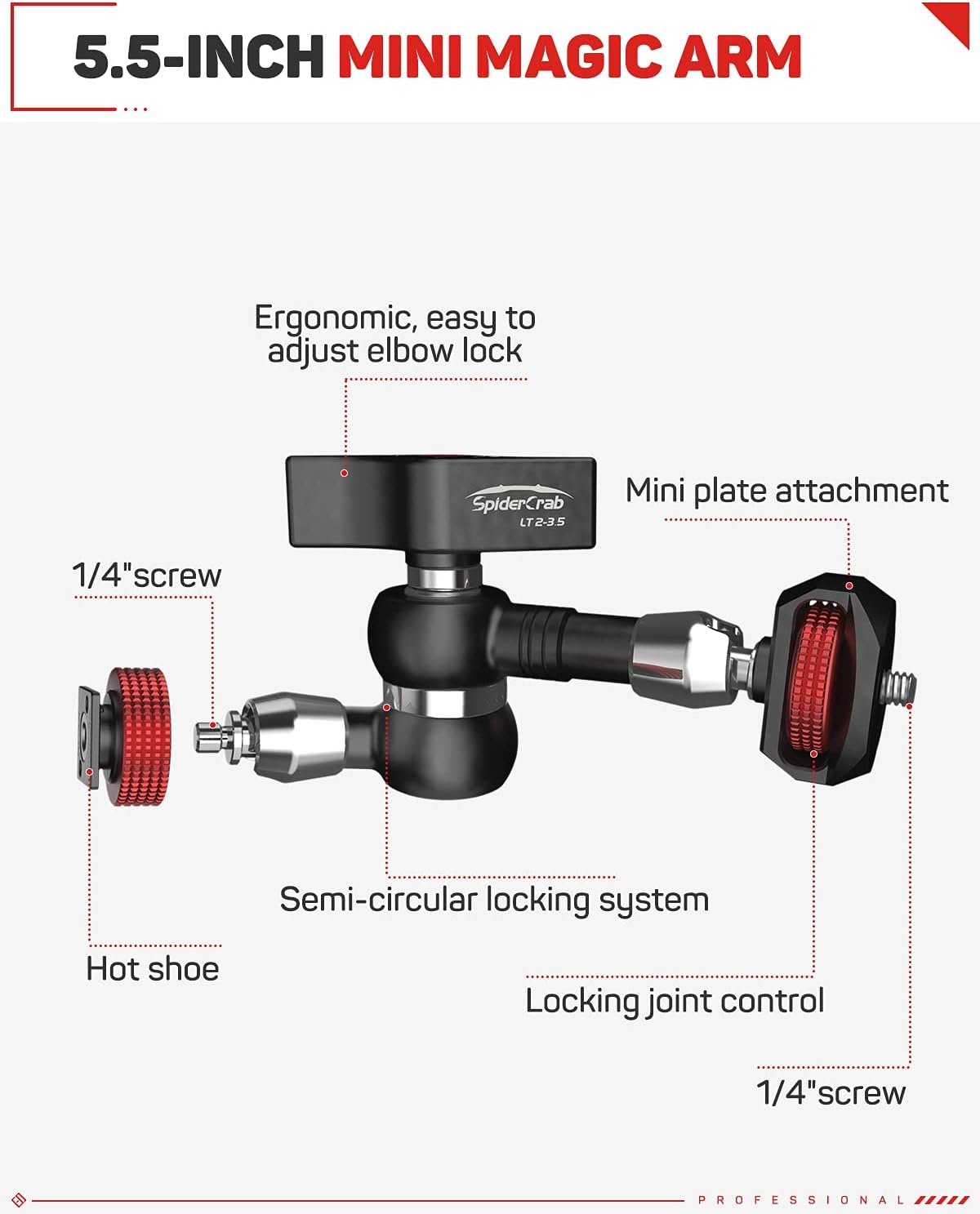 IFOOTAGE 5.5 Inches Magic Arm, Variable Friction Magic Arm Compatible with DSLR Camera Rig/LCD/DV Monitor/LED Lights/Flash Light/Microphone - LT2-3.5