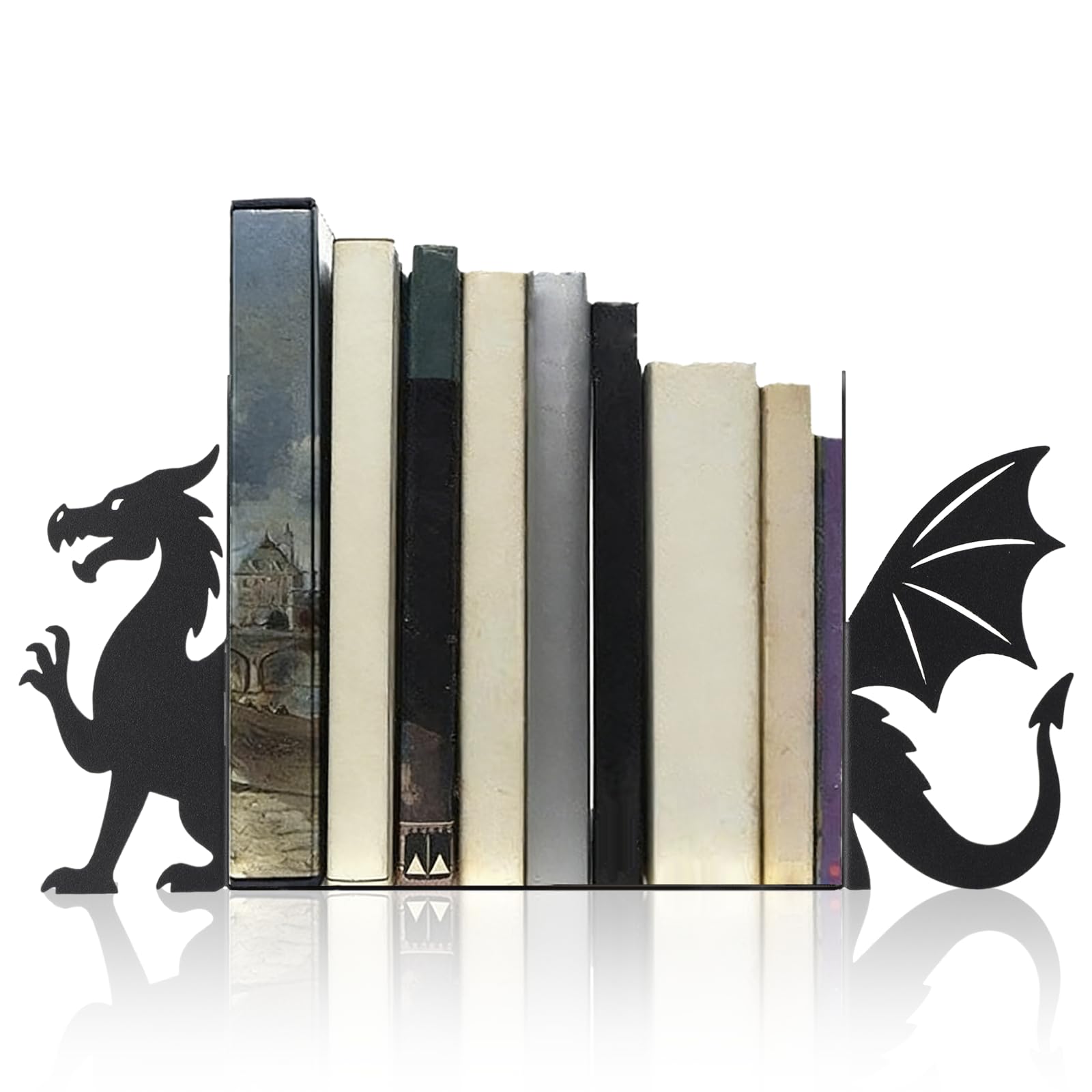 Fantasy Dragon Book Ends for Shelves, Metal Bookends Quirky Design for Heavy Books, Decorative Bookends for Shelves, Book Shelf Decor Book Holder for Home Office Study