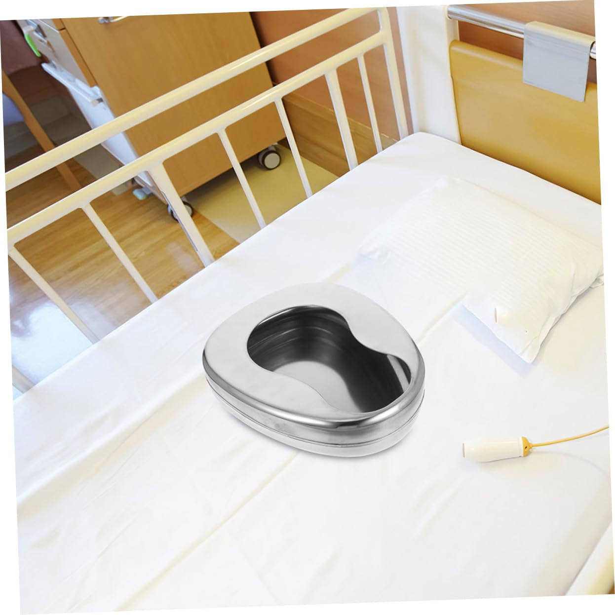 Cuña de Acero Inoxidable 2 Piezas para Cuidados de Cama | Color Plata, Modo Nocturno y Limpieza Sencilla, Uso en Casa y Salas Hospitalarias