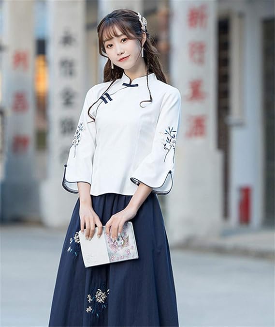 JINPIN China Clothing, China, Shirt, Blouse Top, Women's Chinese Shirt, Ethnic Costume, Tea Clothing, Qipao, Chinese-style, Cotton Linen, Embroidery, Chinese Style, Floral Pattern, Cut and Sewn,