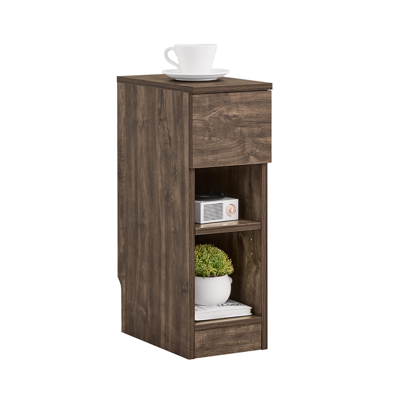 SoBuy Slim Bedside Table Bedside Cabinet Narrow Side Table Nightstand with Drawer and 2 Shelves for Bedroom Living Room Brown W20 x D35 x H60cm FBT111-SN โ image 1
