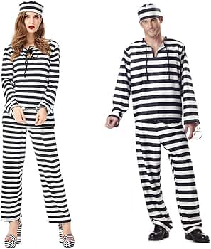 Amazon.co.jp: 囚人服 (囚人服上下、帽子、囚人番号シール、手錠