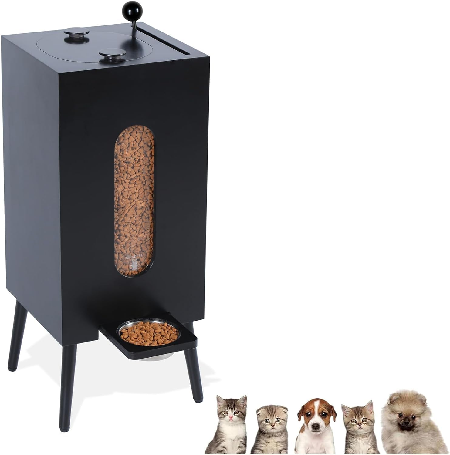 Mangiatoia Per Animali Domestici Di Grande Capacità, Con Contenitore Per Alimenti Da 18-20 Kg, Dispenser Automatico E Ciotola In Acciaio Inox, Tavolo Da Pranzo In Legno Per Cani Di Piccola E