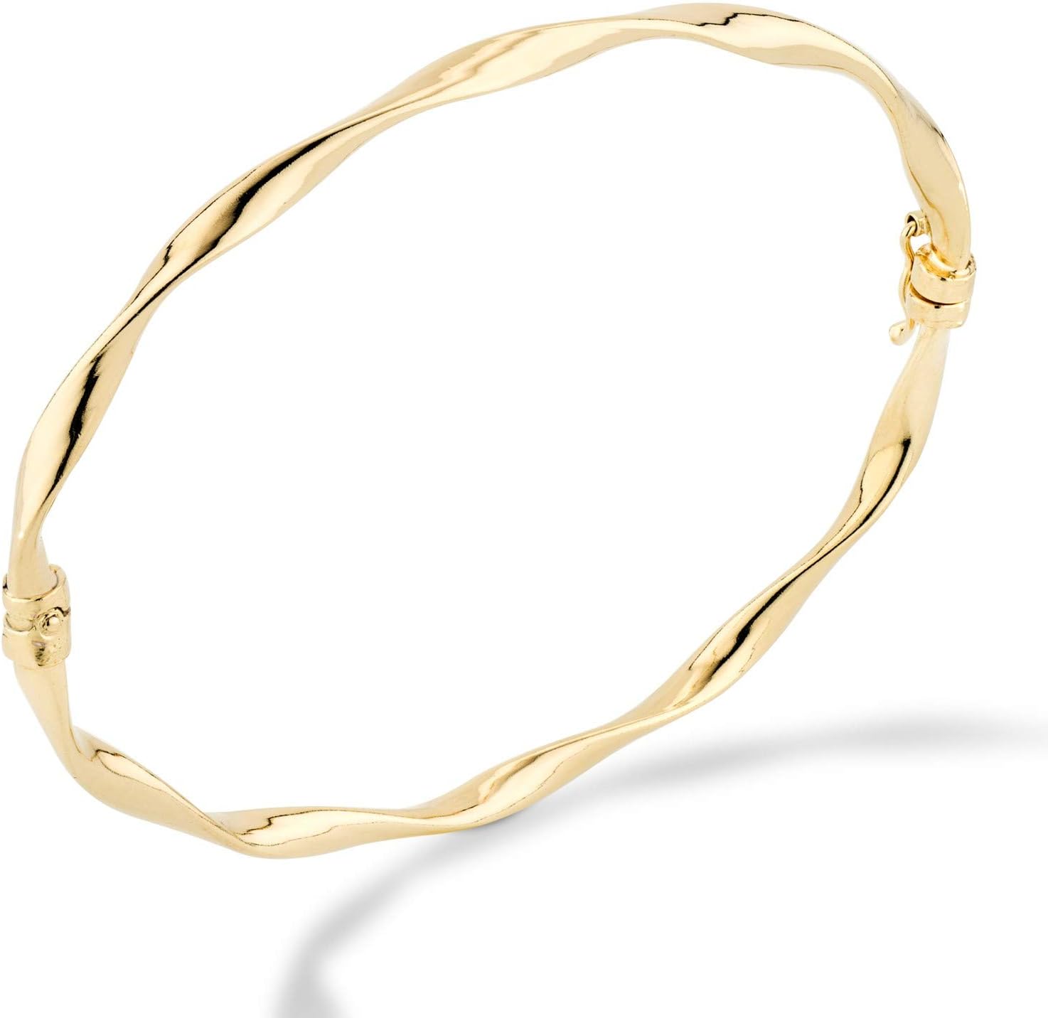 Miabella Italian 18K Gold Plated 925 Sterling Silver Italian Oval Twist Hinged Bangle Bracelet for Women, 925 Made in Italy