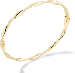 Italian 18K Gold Plated 925 Sterling Silver Italian Oval Twist Hinged Bangle Bracelet for Women, 925 Made in Italy