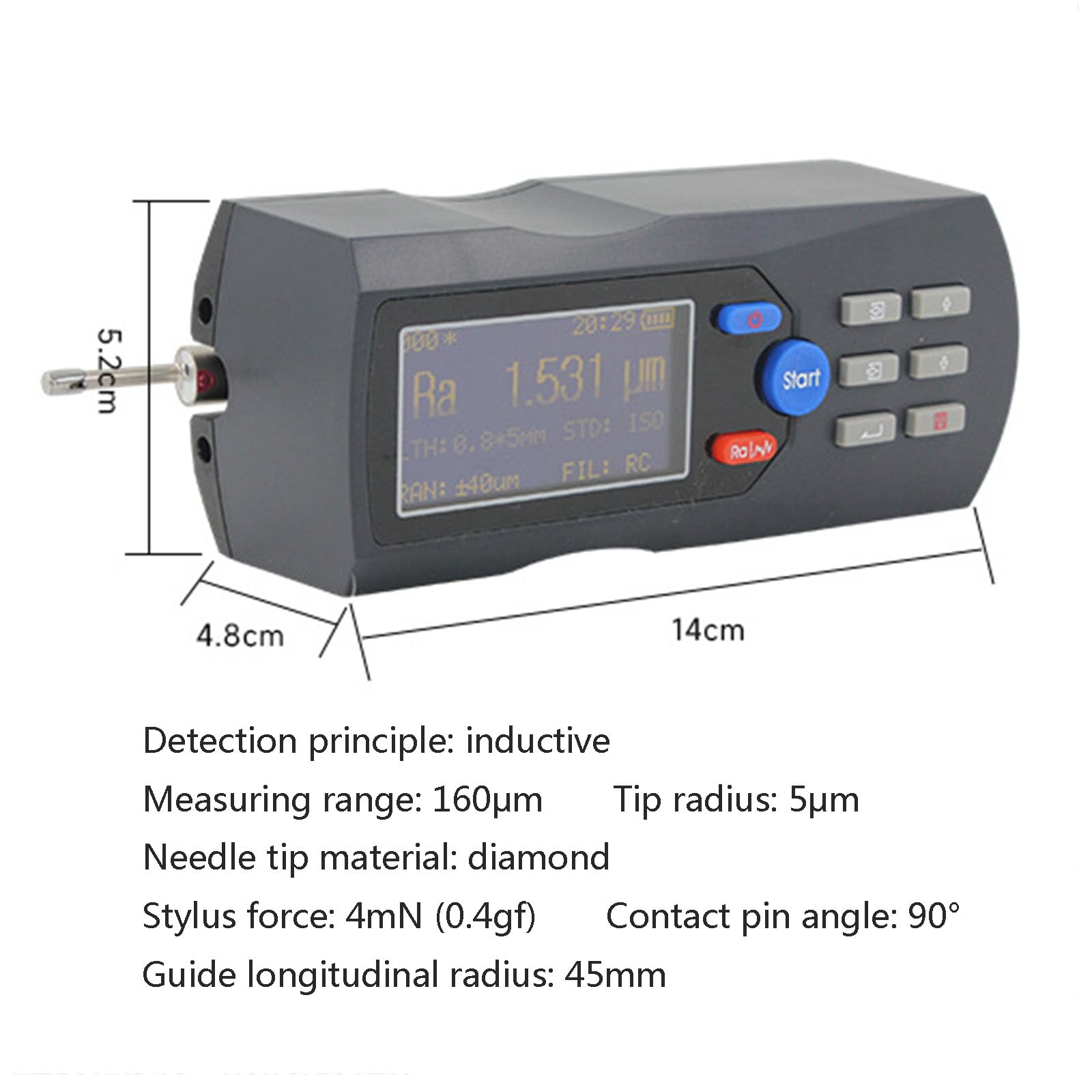 Probador de rugosidad, perfilómetro de superficies metálicas con sonda de diamante, medición multiparámetro, pantalla LCD Ra Rz Rq Rt, recargable para piezas mecanizadas