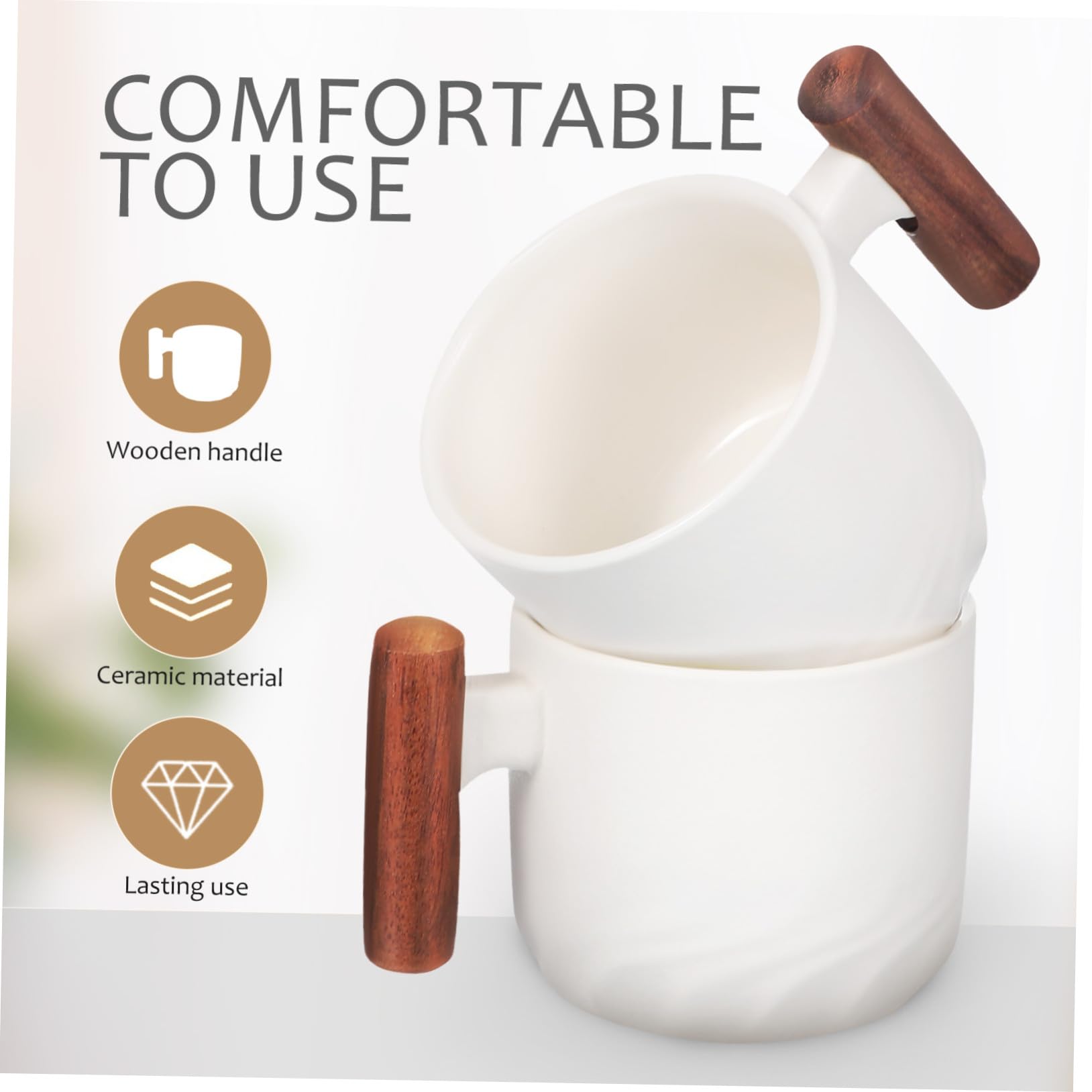 4pezzi Tazzine Caffè in Ceramica Tazze da Pranzo in Porcellana Tazze da Tè con Manico in Legno da Ufficio per Cucina