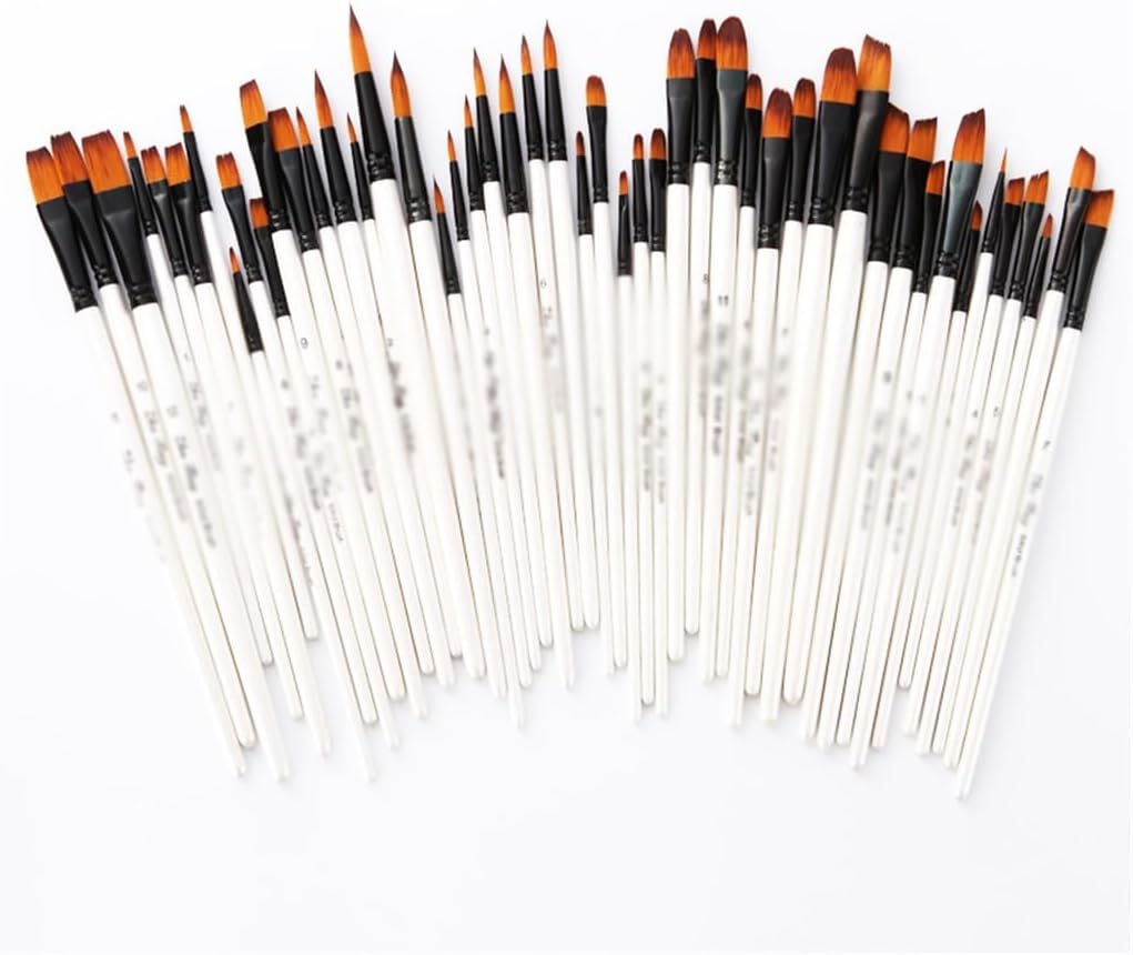 Flat Nylon Brush Shell White Pole Oil Set Art Supplies Wood