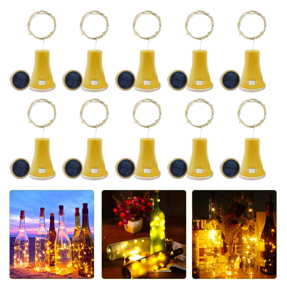 XPJBKC Solar Flaschenlicht, 10 Stück Flaschenlichterkette Korken, 2M Korken Lichterkette, Lichterkette für Flaschen, Wasserdicht Solar Wein Flasche Lichter mit 20 LED-Leuchten für DIY Party Garten