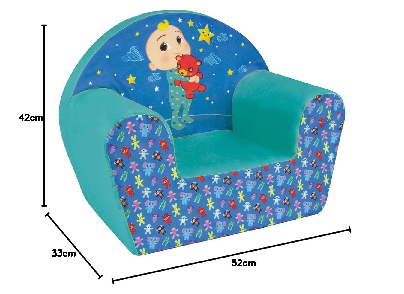 FUN HOUSE | Fauteuil Club CoComelon JJ pour Enfants 12 Mois+ | Mousse Légère et Lavable | Dimensions 52 X 33 X 42 Cm | Licence Officielle | Origine France Garantie | Mobilier Bébé Garçon Fille