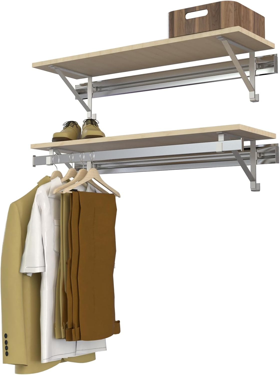 RCMAY Better 32インチ 上部シングルシェルフ/ハングロッドキット メープルクローゼットシステム