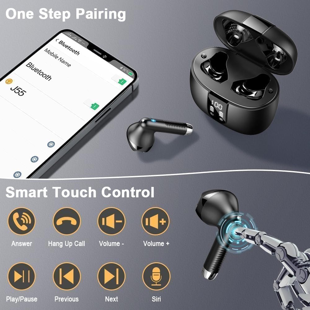 Drsaec Ecouteurs Bluetooth sans Fil 2026 avec APP, Écouteurs Bluetooth 5.4 Écouteurs sans Fil avec 4 ENC Réduction de Bruit Mic, IP7 Étanches Oreillette Bluetooth 56H Stéréo USB-C pour iOS/Android