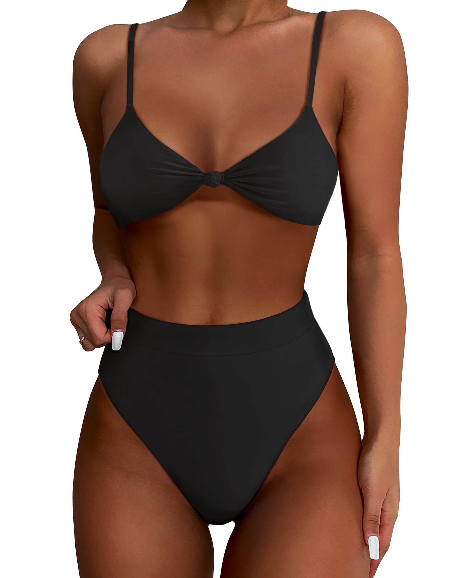 SUUKSESS Women Sexy High Waisted Bikini Sets Cheeky High Cut 2 Piece Swimsuits