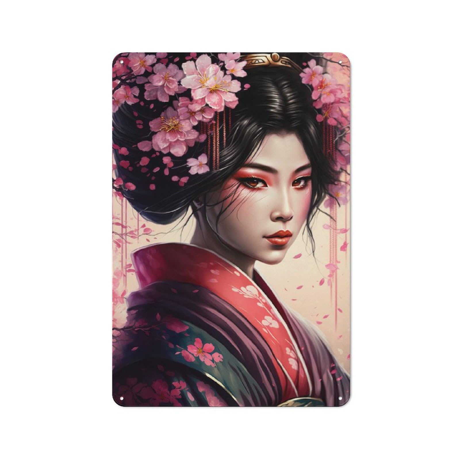 Junmoney Sakura Geisha Loft Style Metal Wall Art Sign 30X20cm Featuring Urban Room Decor For Loft, Studio, Office Or Creative Room