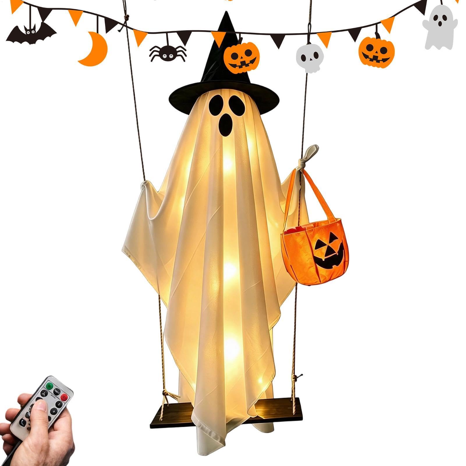 Schwingendes Gespenst 1,5 m beleuchtete Halloween-Dekoration mit | Horror Gespenst Deko-Ornamente Für Party, Spukhaus, Hof, , , Fenster Und Den Garten