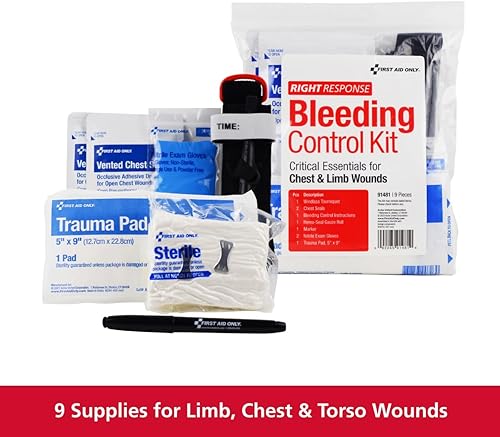 Miniatura 2 de First Aid Only 91481 Kit de control de sangrado Critical Essentials para heridas de pecho y extremidades, 9 piezas