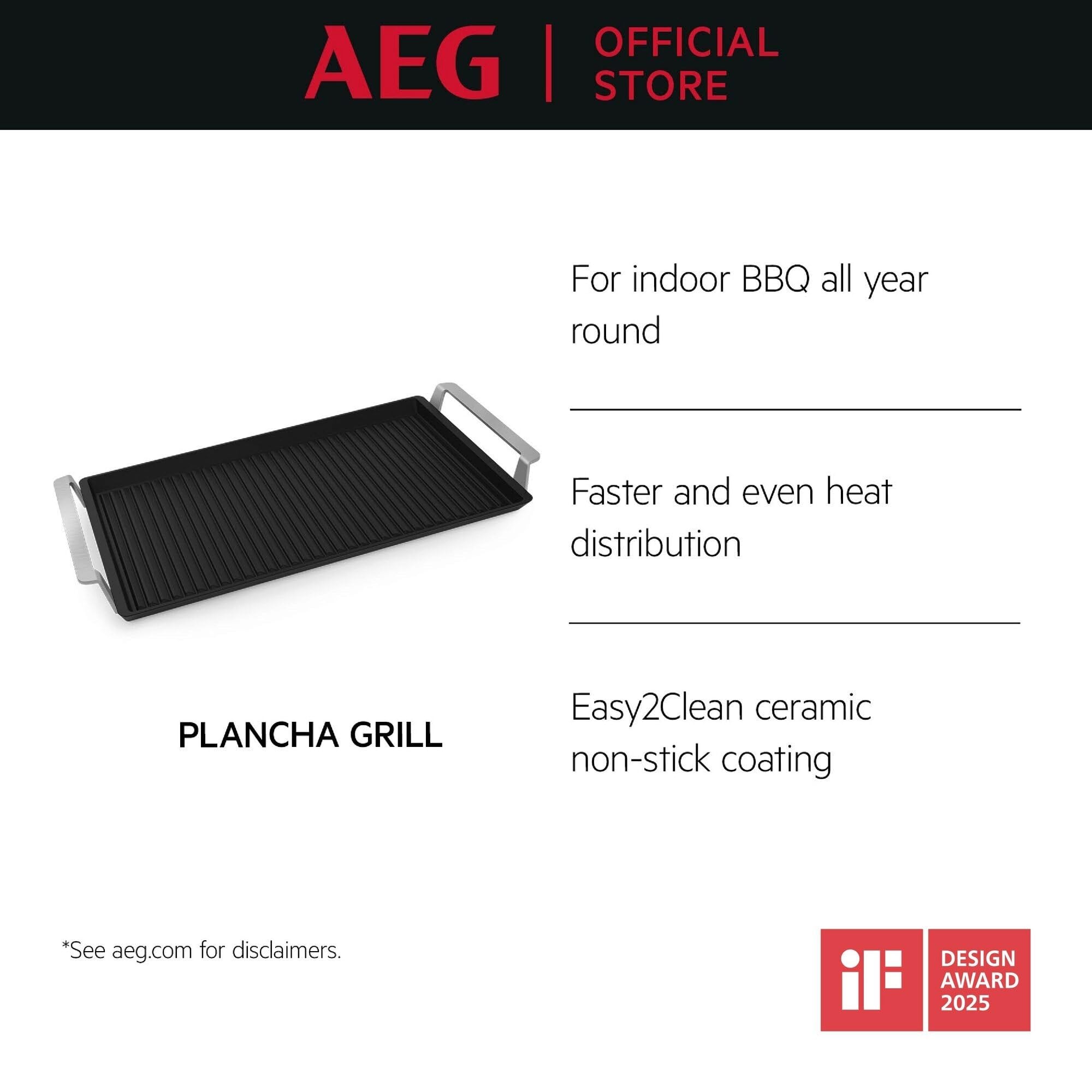 AEG Plancha Grill 2.0, rivestimento antiaderente in ceramica Easy2Clean, distribuzione ottimale del calore, per forno e piano cottura, A9HHPG11