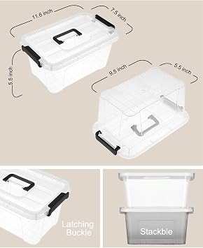 NUMIFUN Plastic Storage Bins with Lids 6 Pack Storage Organizer, 7 Quart Stackable Storage Bins with Buckle Lids and Handle easy for Home Office Pantry Organization, Clear Lids | Stackable organizing totes with buckle latches & handles. Dust-proof clear design for home, office & pantry space saving