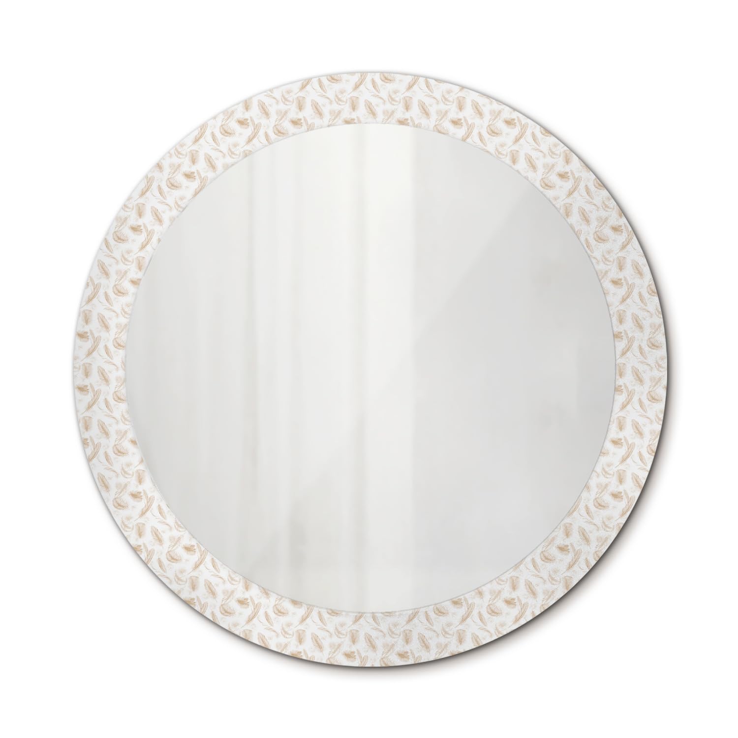 Miroir rond suspendu 80 cm avec imprimé plumes pour salon et chambre