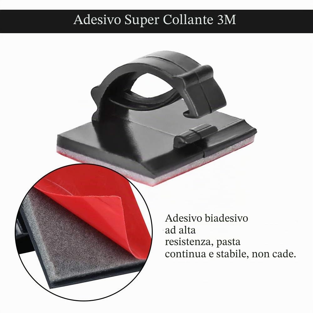 Fermacavi Adesivi 3M 100 Pezzi Clip per Cavi da Esterno Organizzatore Regolabile Nero
