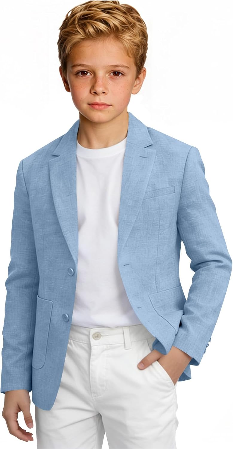 Boys Linen Blazer Lightweight Summer Kids Blazers for Boys Teens Causal Sport Coat Boy Solid Wedding Jacket