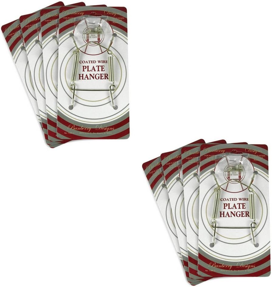 Brass Plate Hangers 3–5 Inch Plates – Set of 8 Vinyl Coated Plate Hangers with Hooks & Nails – Adjustable Wall Plate Display Holders for Decorative Plates, Small Trays & Art