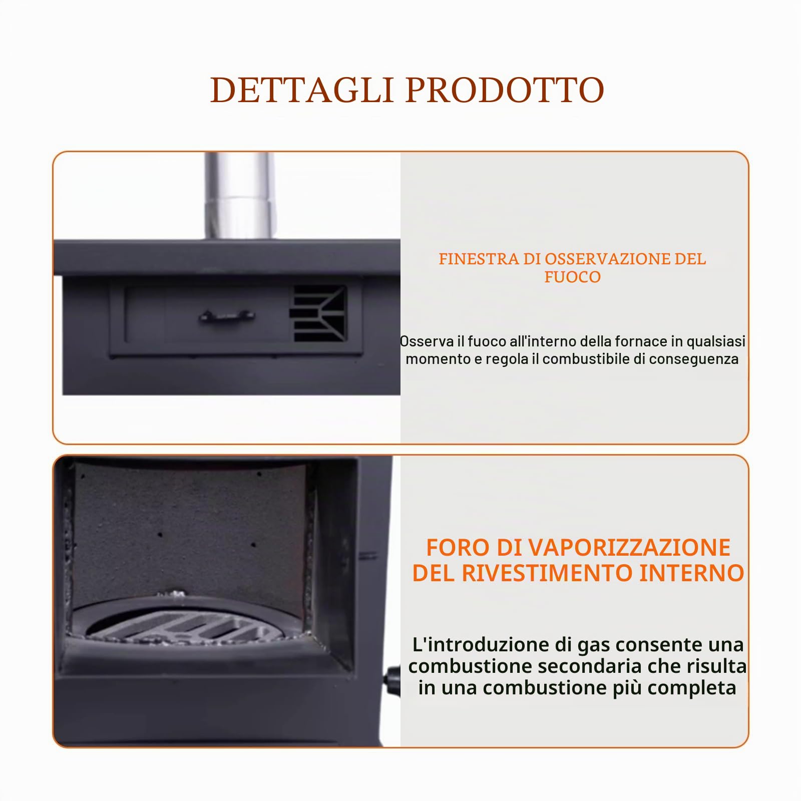 Stufa A Pellet, Stufa A Legna Ventilata Con 3 Prese D'Aria E Focolare In Ghisa, Combustione Completa, Senza Fumo For Cucinare, Acqua Bollente