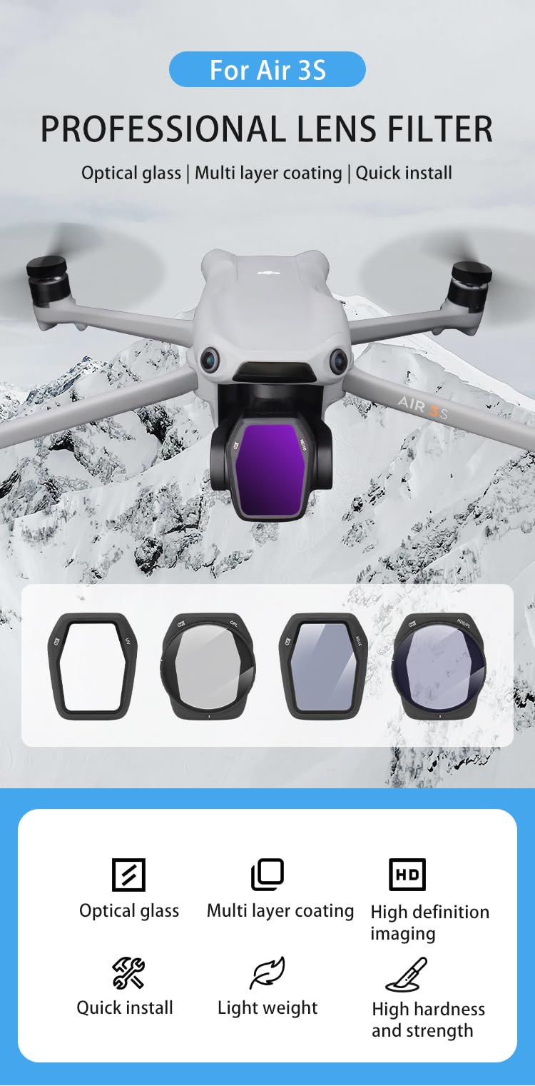 Filtro de dron ND para DJI AIR 3S, polarizador CPL, escalador ND, protector UV, accesorios para drones (ND8 ND32 ND64)