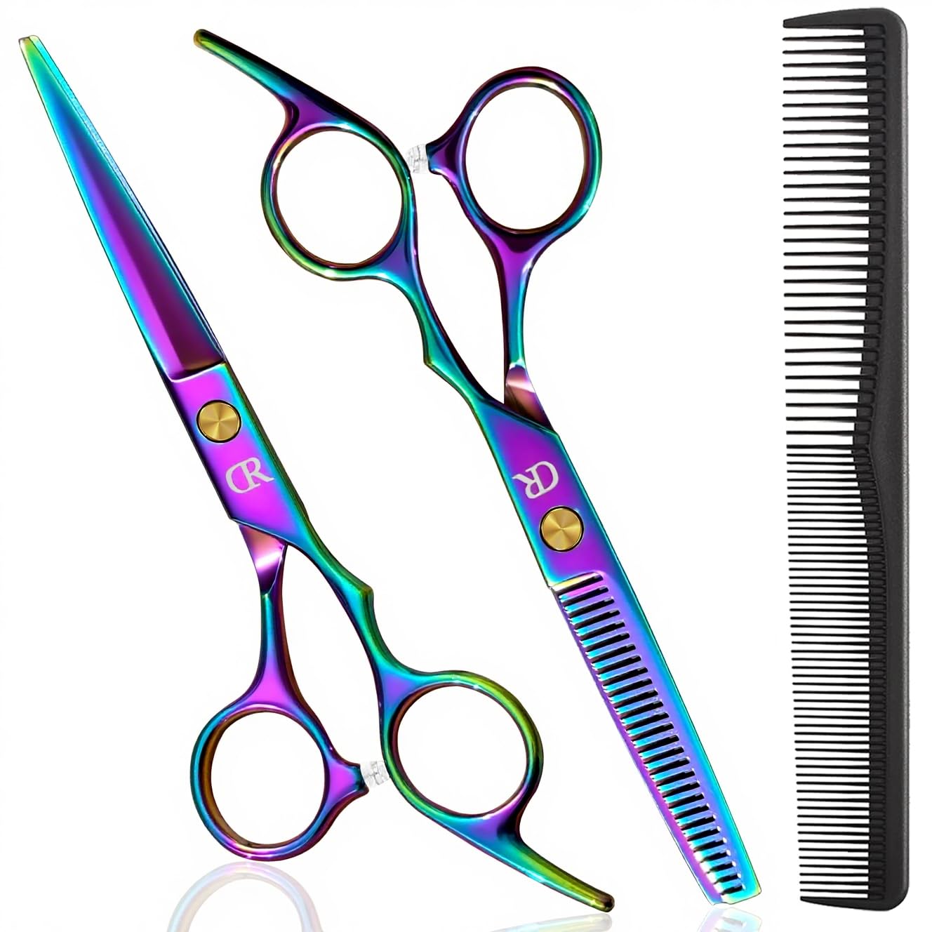 Hair Scissors Kit, Professional Hair Cutting Scissors Thinning Shears Kit 6.5 Inch Length,Barber Hairdressing Scissors Sharp Blade for Haircutting,Haircut Shears Set for Men Women Kids (Rainbow)