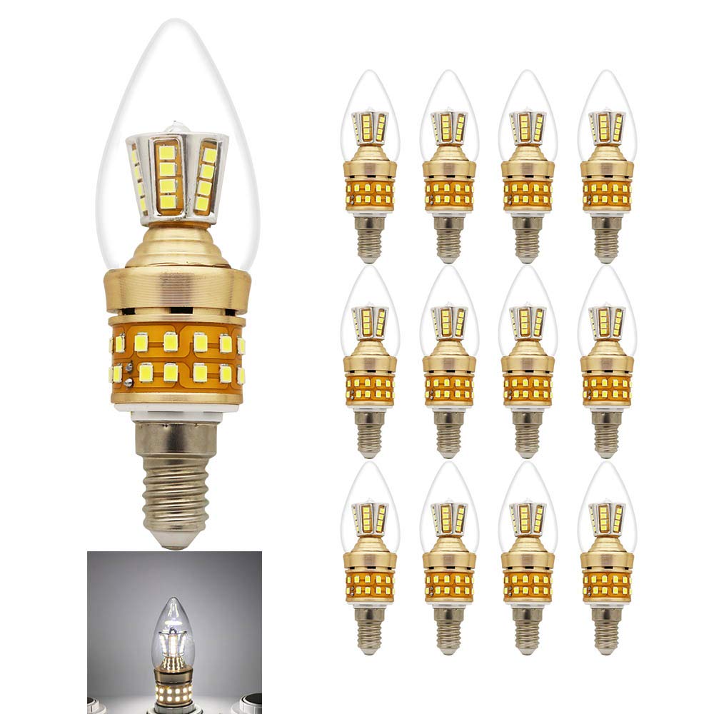 Juego de 12 bombillas LED de bajo consumo (9 W, E14, sustituye a una bombilla de 80 W, 6000 K, ángulo de emisión de 270°), diseño de vela