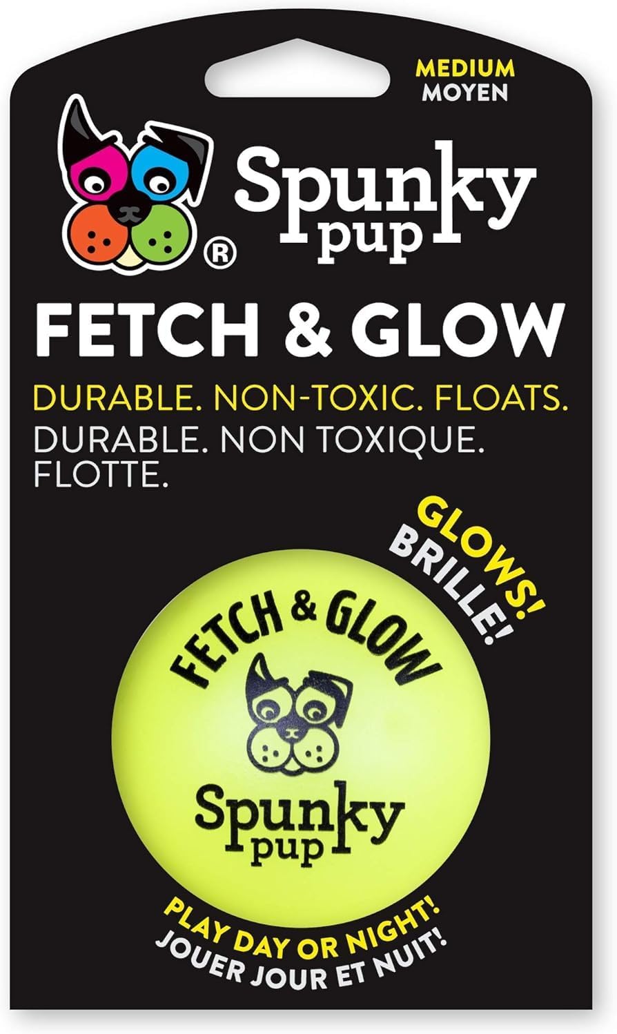 Spunky pup Fetch & Glow Ball Dog Toy | Glowing Logo Toss Balls for Large Dogs | Indoor & Outdoor Active Play | Durable | Waterproof & Floats | Non Toxic | Assorted Colors | For Large Dogs image 5