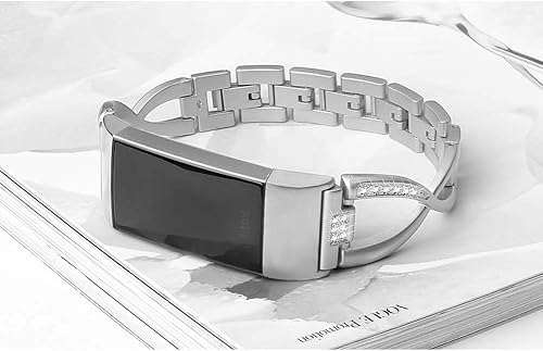Miniatura 5 de Mtozon Bandas compatibles con Fitbit Charge 2, bandas de metal con diamantes de imitación brillantes de repuesto para mujer, plata, oro rosa, negro
