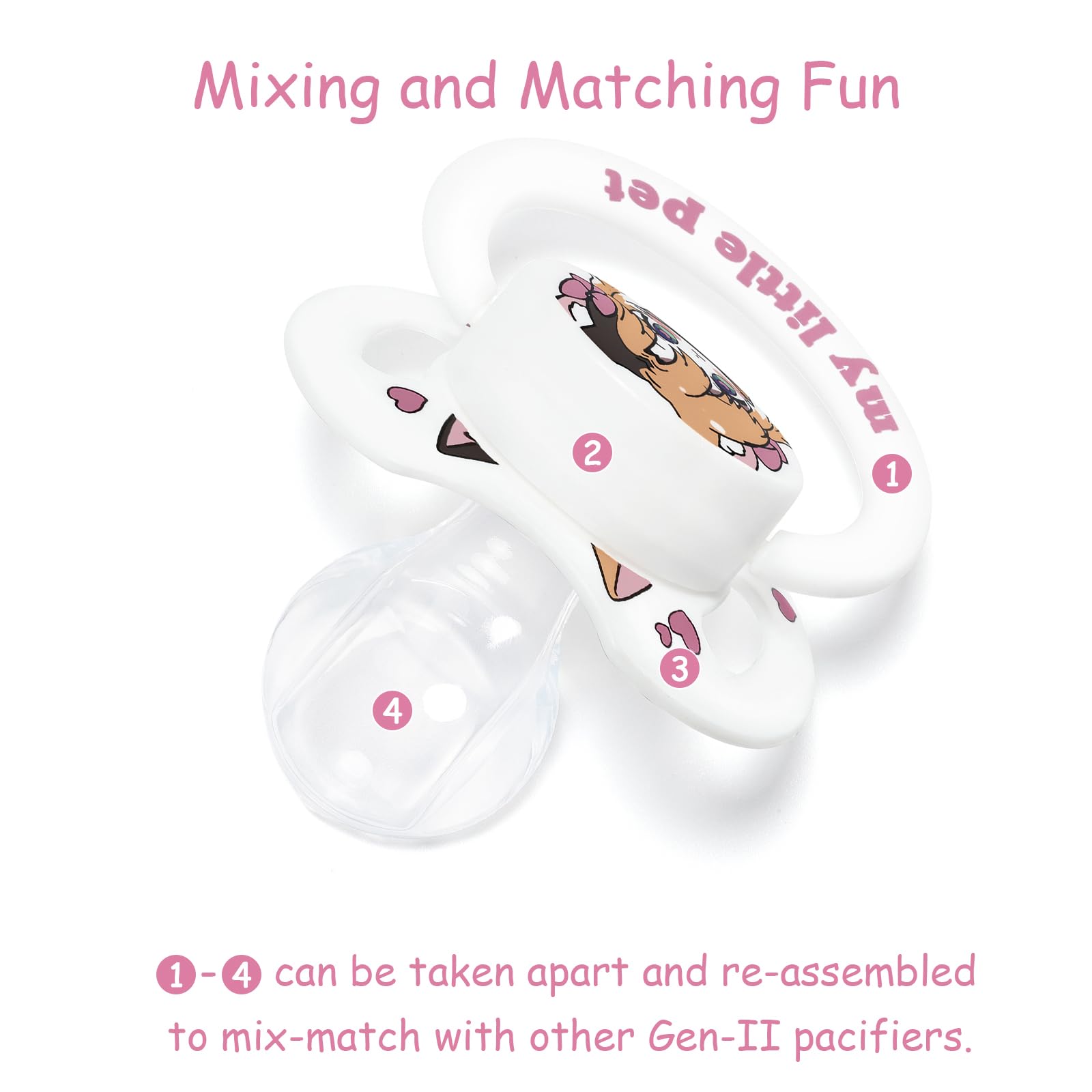 LittleForBig Bigshield Generation-II Adult Sized Printed Pacifier My Little Pet Pattern, White - Image 3