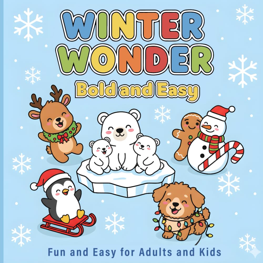 Winter Wonder Bold & Easy Coloring Book: Cute Winter Animals, Snow Fun, and Cozy Holiday Joy for Kids and Adults