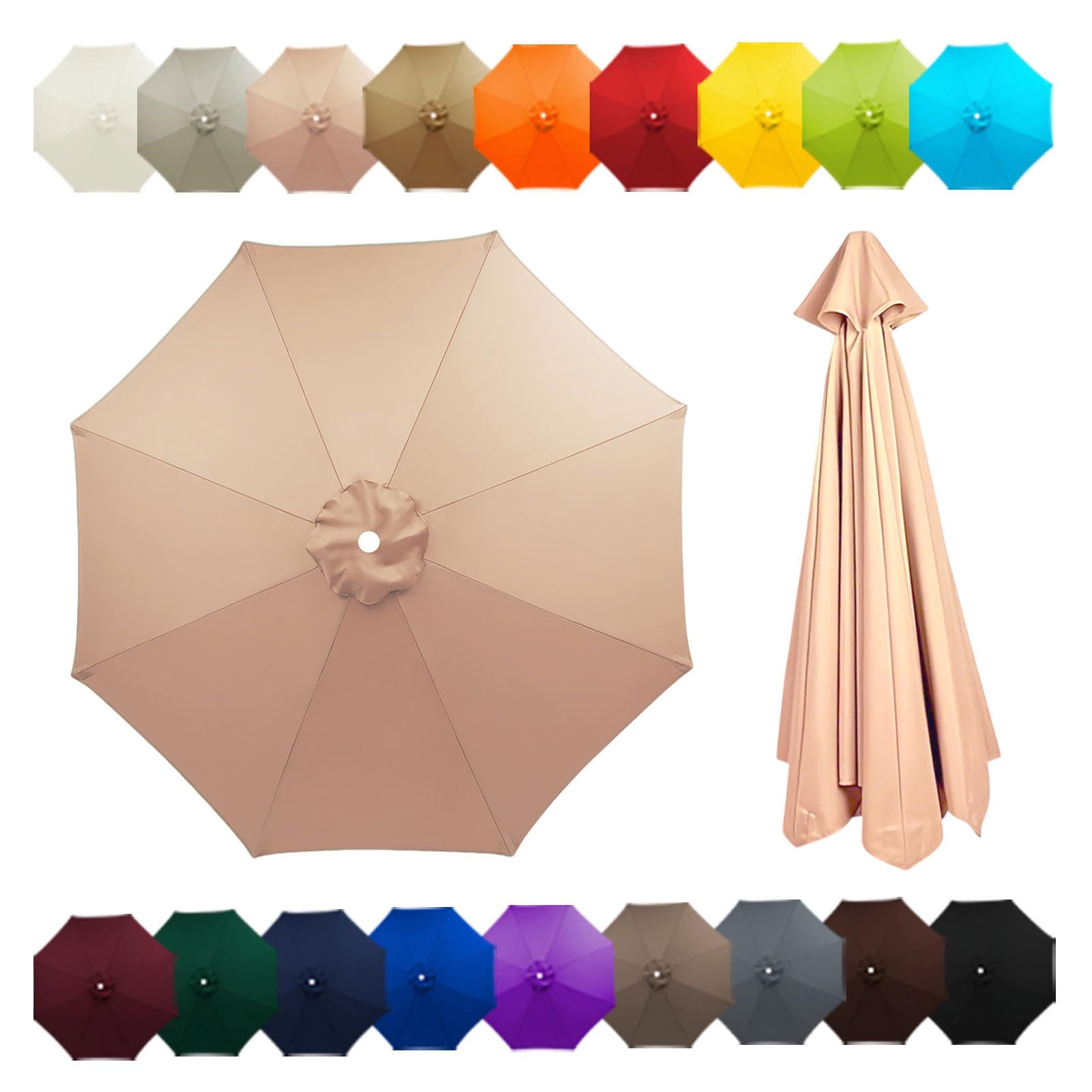Outdoor Patio Umbrella Replacement Canopy For 6 Ribs/8 Ribs, Replacement Parasol Cover, Table Market Yard Umbrella Top, Sun Shade Accessory(Champagne,8.2FT/2.50M-8Ribs)
