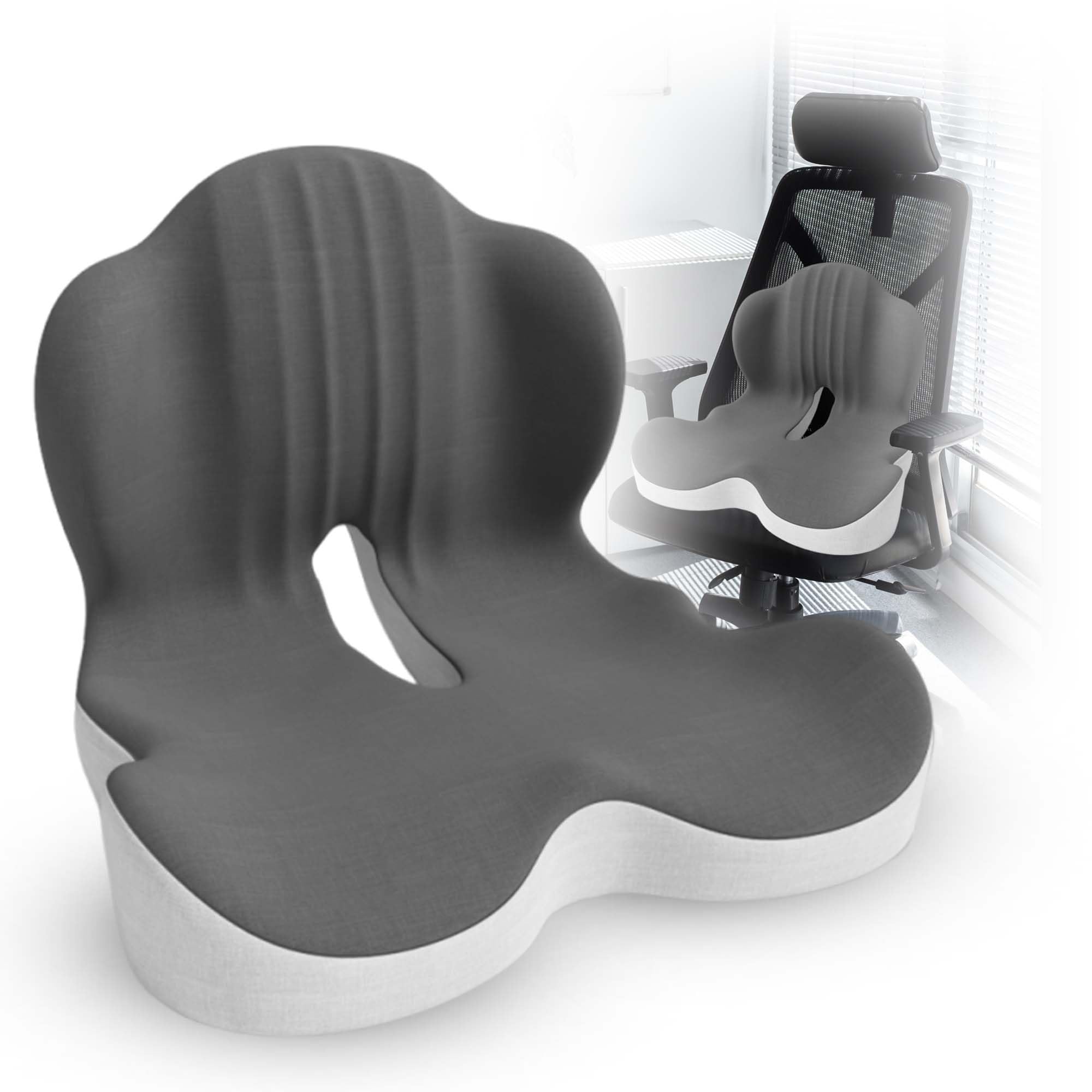 Cojín grande de espuma viscoelástica para asiento de apoyo lumbar para ciática y coxis, alivio de la presión, almohadilla para silla de oficina, coche, silla de ruedas, hogar, oficina