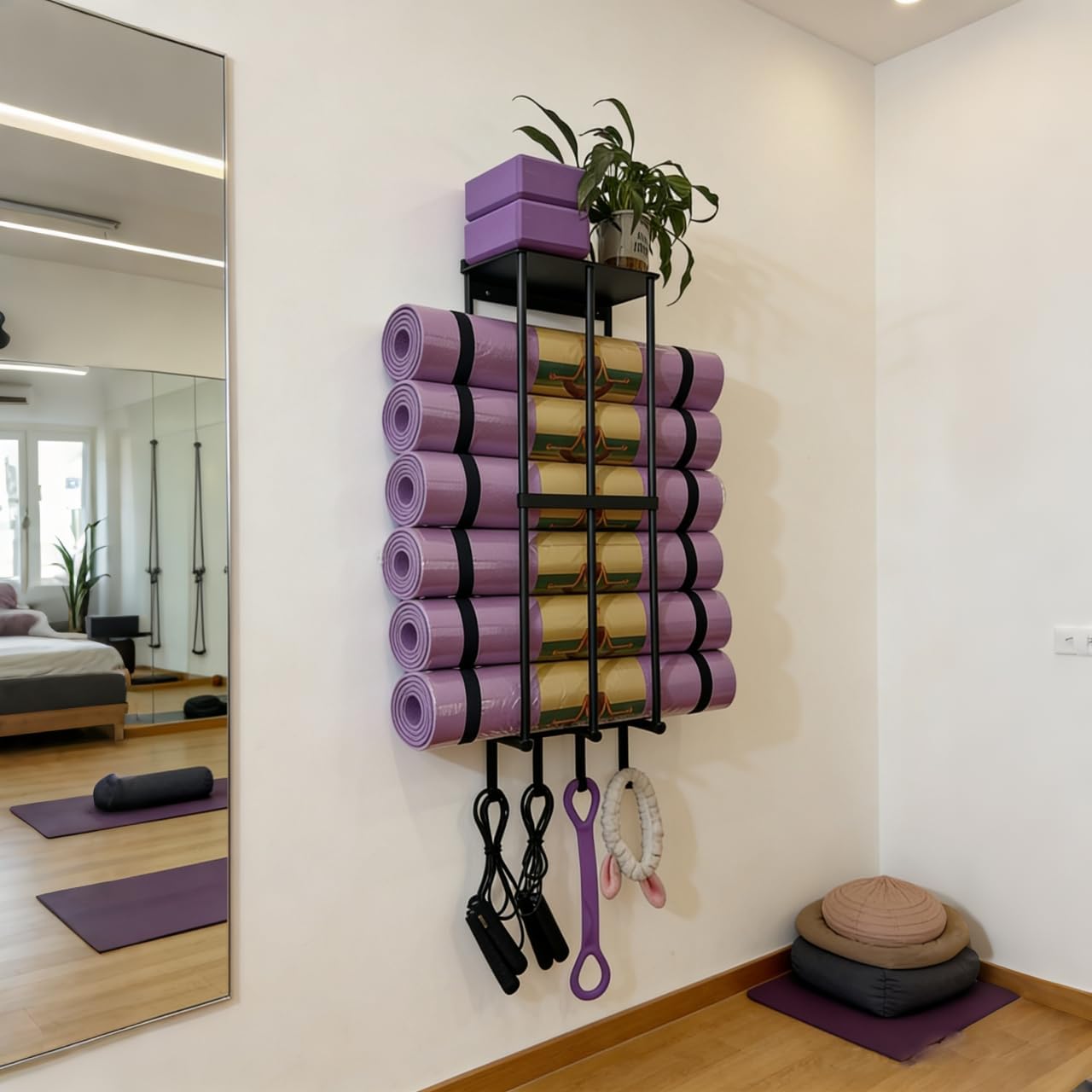 Yoga Mat Holder Mount Wall,Yoga Mat Storage Rack Compatible with Foam Rollers and Resistance Bands for Home Gyms