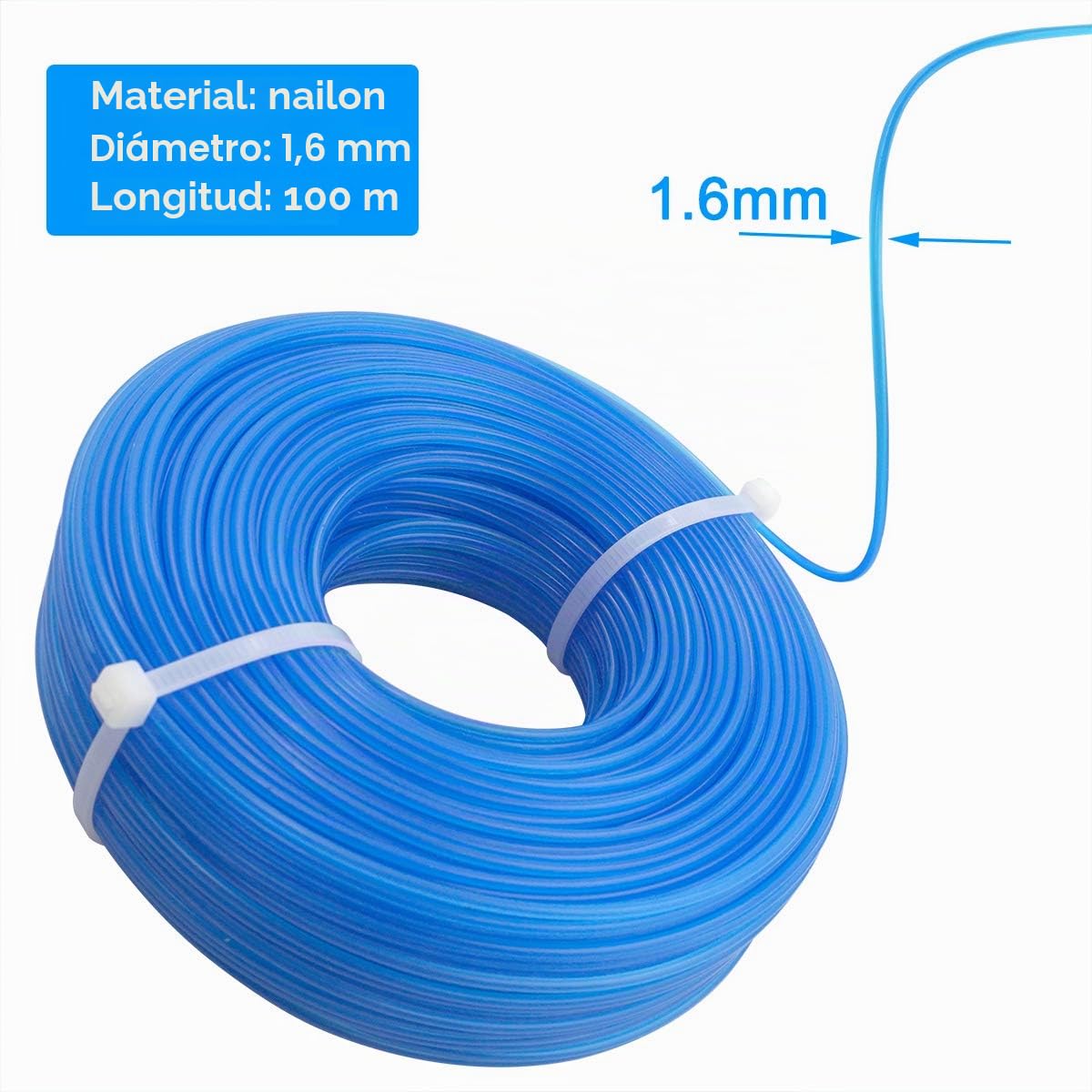 Akuoly 100m Hilo para Cortacésped y desbrozadora 1,6mm Diámetro en Nylon Cables para Recortadoras de Cable