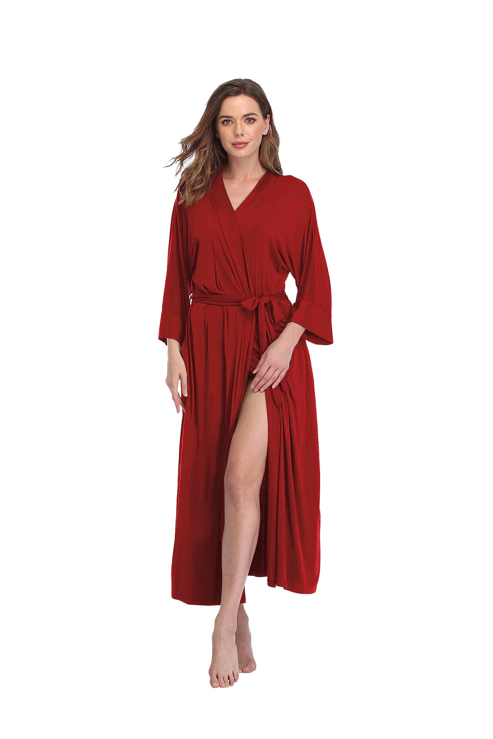 Teemie Badjas voor dames, lichte ochtendjas, saunamantel, bruid en bruidsmeisje, lange kimono, huisjas, sneldrogend, absorberend, reisbadjas, pyjama, borstvoedingsnachthemd, legergroen, L
