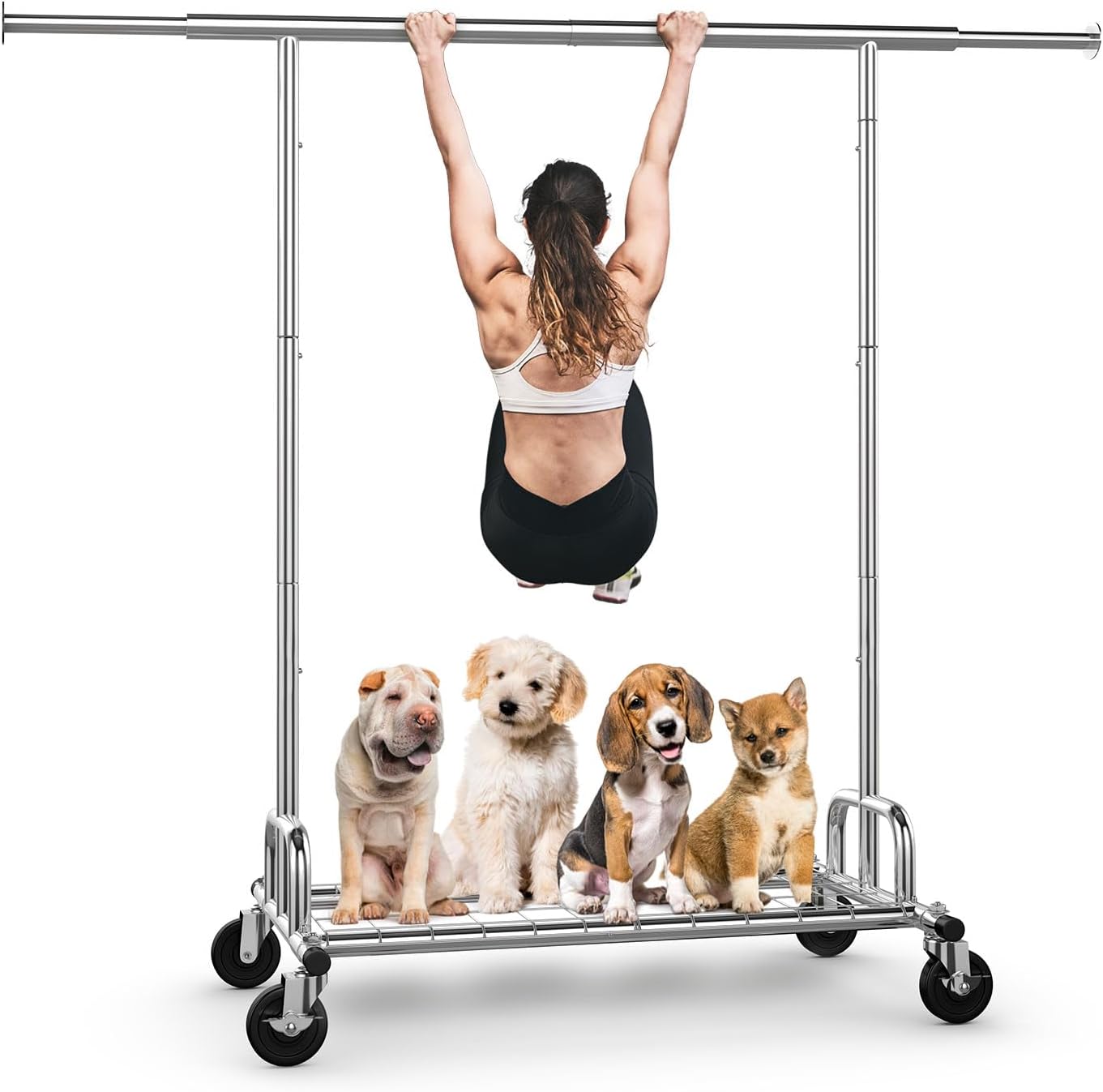 HOKEEPER Clothes Rack, Clothing Racks for Hanging Clothes Heavy Duty Garment Rack Rolling Coat Rack with Lockable Wheels Portable Closet, for Bedroom, Living Room, Laundry, Balcony