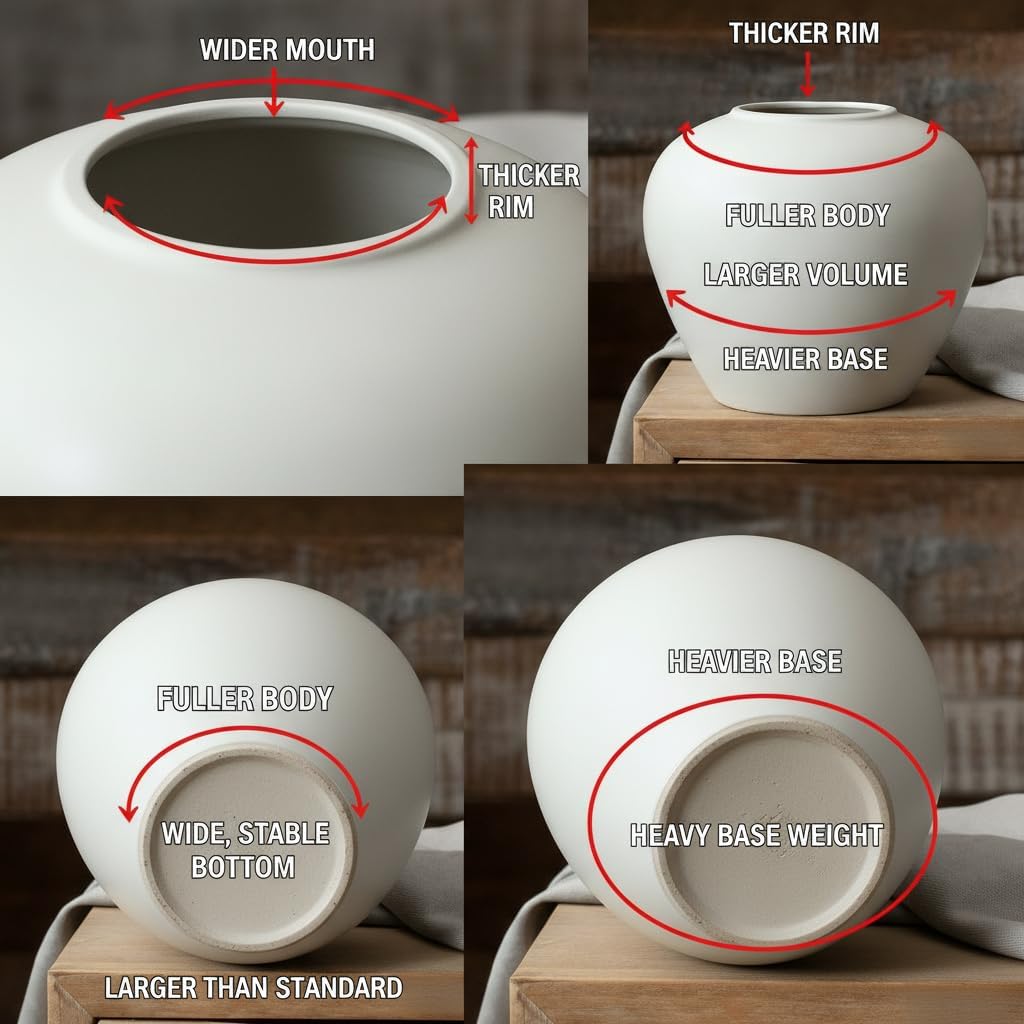 Rustic Ceramic Round Vase，Short Round White Vase for Home Decor, Centerpieces, Kitchen, Wedding, Gifts