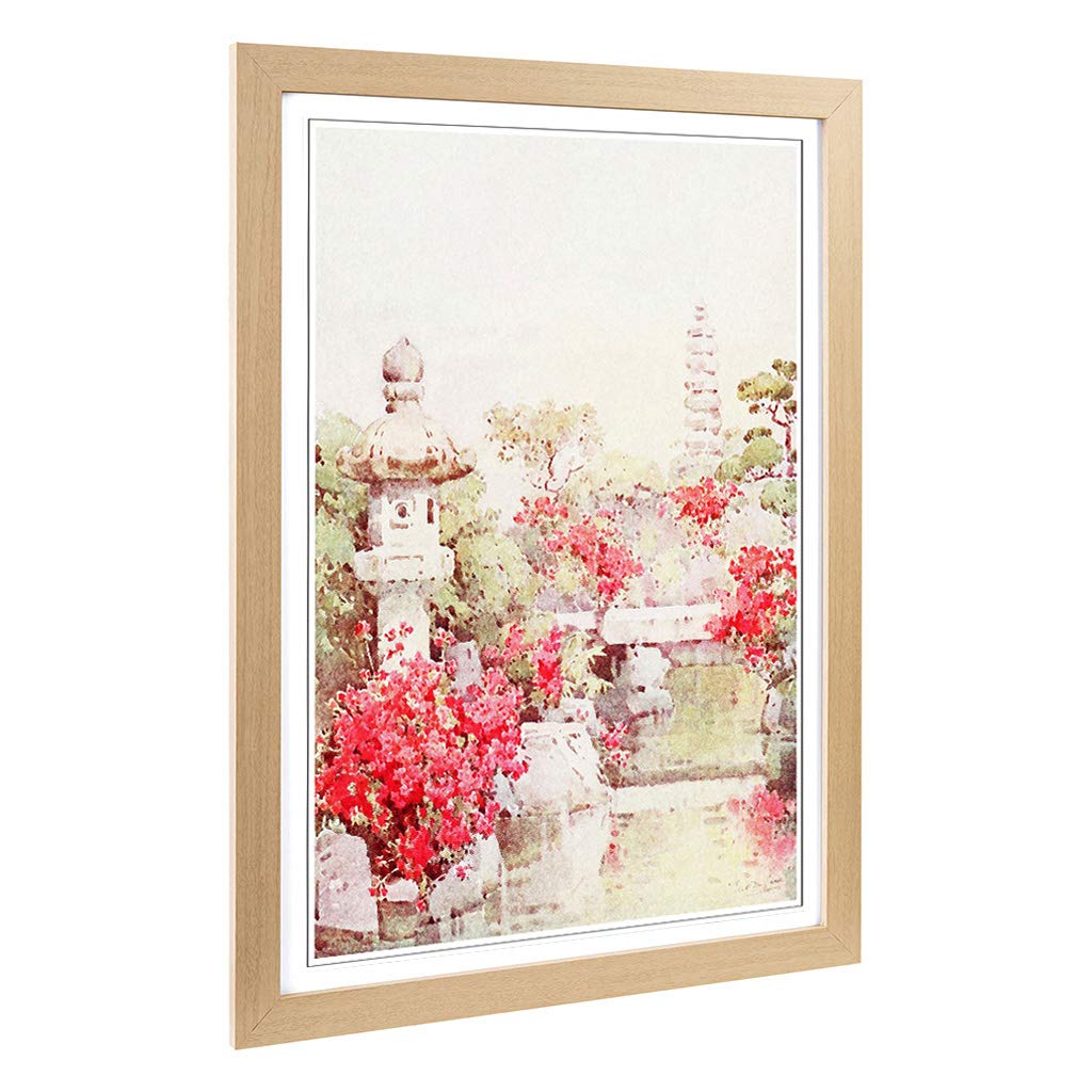 Big Box Art Framed Print of Ella Du Cane Japanese Oriental Azaleas, Kyoto Design | Wall Art Picture| Home Decor for Kitchen, Living Room, Bedroom, Hallway, Oak, A2 / 24.5x18 Inch / 62x45cm