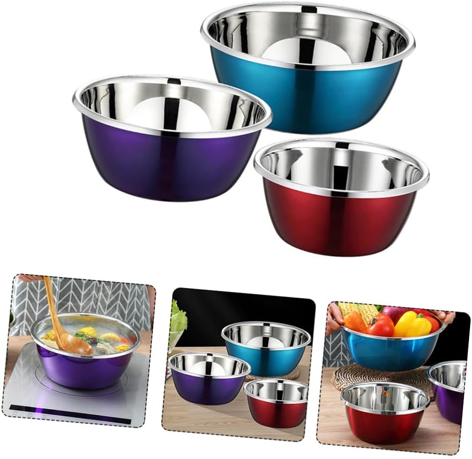 3pcs Stainless Steel Mixing Bowls Set Nesting Bowls Dinnerware Microwaveable