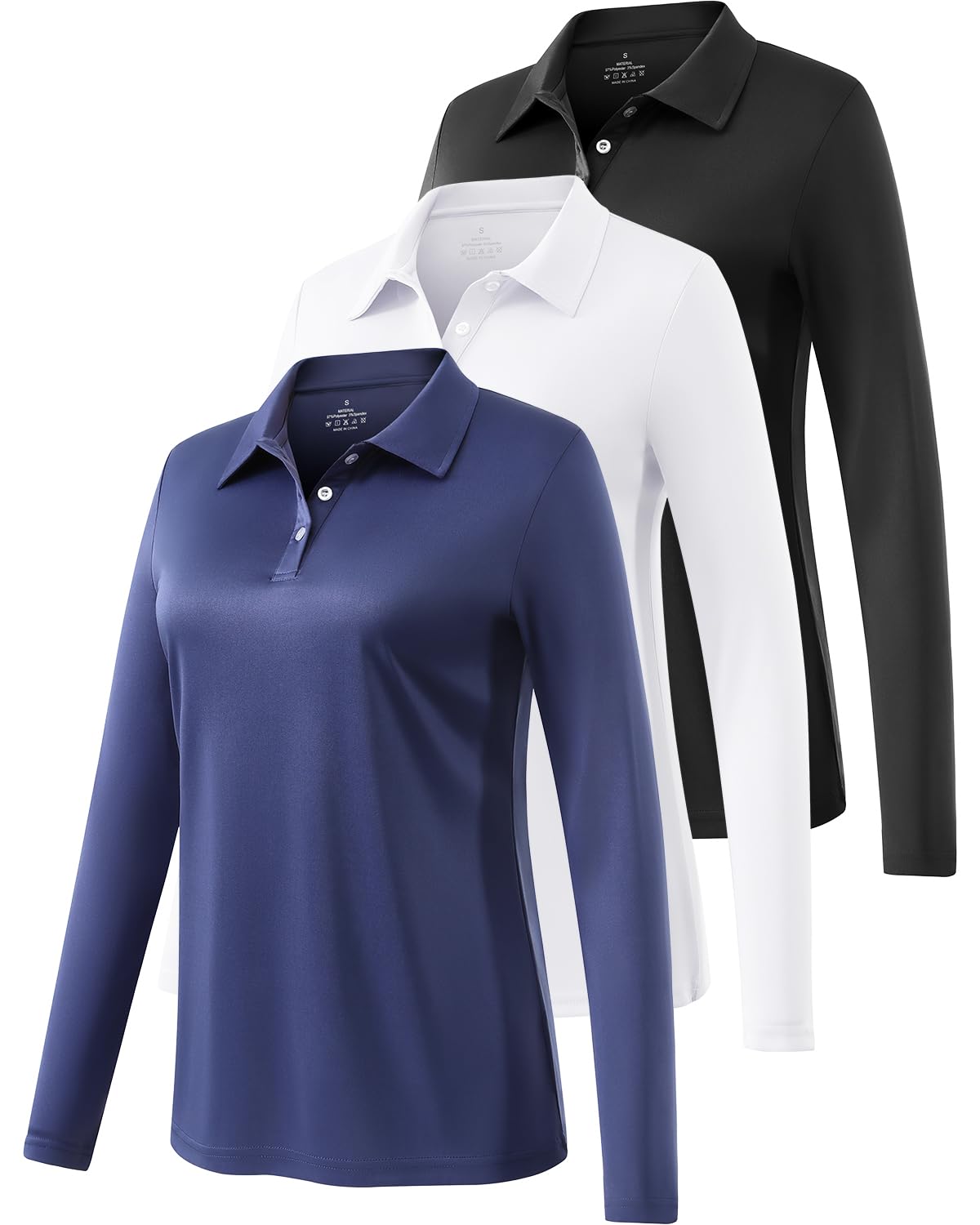 Ullnoy Lightweight Golf Shirts for Women Moisture Wicking Long Sleeve Polo Shirt Women Quick Dry Activewear Golf Tops Pack
