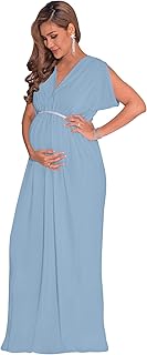 Womens Long Short Sleeve V-Neck Maternity Summer Flowy Gown Maxi Dress - Buy now