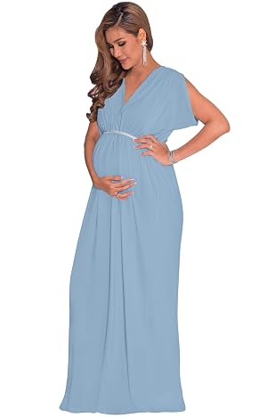 KOH KOH Womens 2026 Long Short Sleeve V-Neck Maternity Summer Flowy Gown Maxi Dress